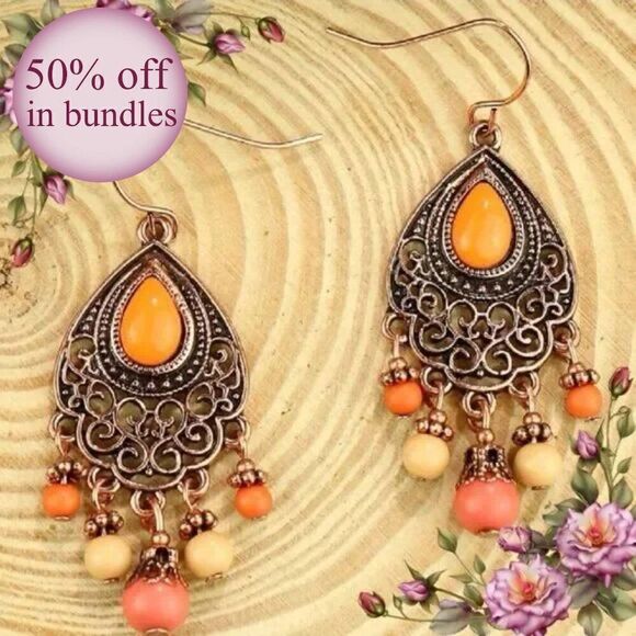 Jewelry - Zinc Alloy Vintage Bead Tassel Drop Earrings fall vibes autumn colors